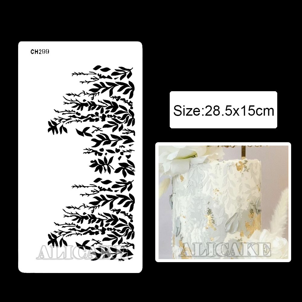 Pochoir de gâteau branche de saule, pour Fondant, biscuit, plante, outils de décoration de gâteaux, cuisson, fête de mariage, modèles en PET de alimentaire: BEIGE