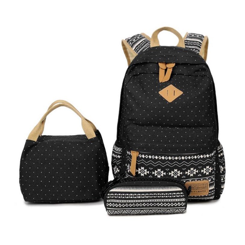 OKKID enfants école sac à dos ensemble étudiant toile sac à dos cartable stylo crayon sac enfants sacs d'école pour les filles directe: black