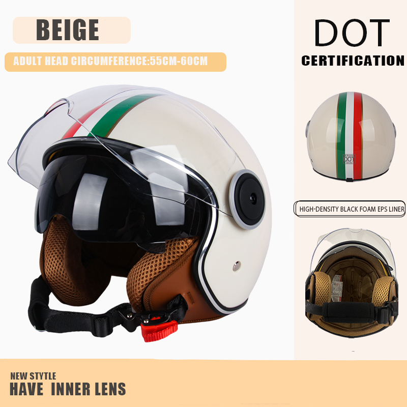 DOT-zertifizierter Vintage-Helm, offener Motorrad-Helm mit offenem Gesicht, Retro-3/4-Helm, Cruise Casco Casque Moto, Herren und Damen: Brown