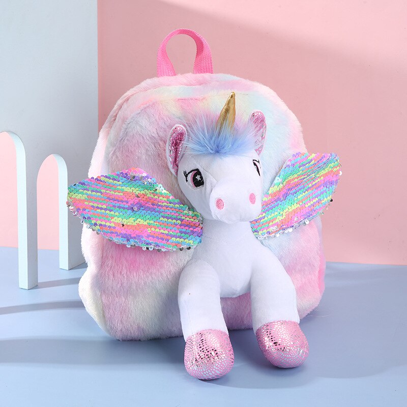 3D Karikatur Tier Einhorn Baby Rucksäcke Kindergarten Schoolbag Kinder Rucksack Kinder Schule Taschen Mädchen Jungen Rucksäcke: bunt Flügel