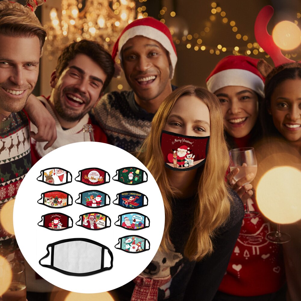 10 pièces/ensemble masque de noël mignon noël bonhomme de neige impression masque doux respirant réutilisable lavable visage couverture de noël décor