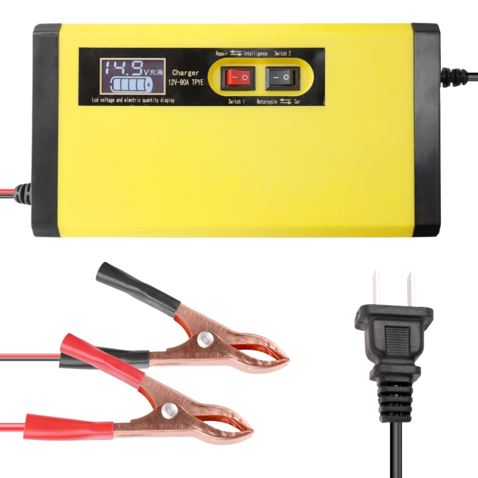 Cargador de batería de coche automático de 12V y 8 a, carga rápida inteligente, cargadores de reparación de pulso con pantalla LCD Digital: US Plug