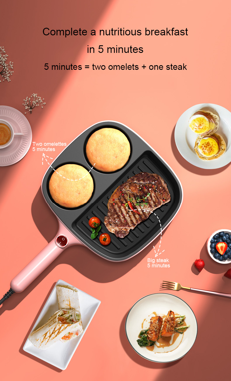 DMWD-sartén eléctrica 3 en 1 multifuncional, antiadherente, sin humo, para carne, huevo, tortilla, Cocina Para salchichas, Mini máquina de desayuno, 220V