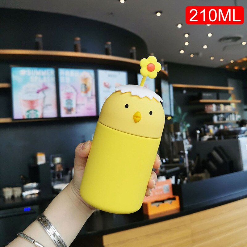 320/210Ml termo pollito taza de silicona flor Jacquard vacío 304 botella de acero inoxidable agua taza de bebida: HA225-yellow-2