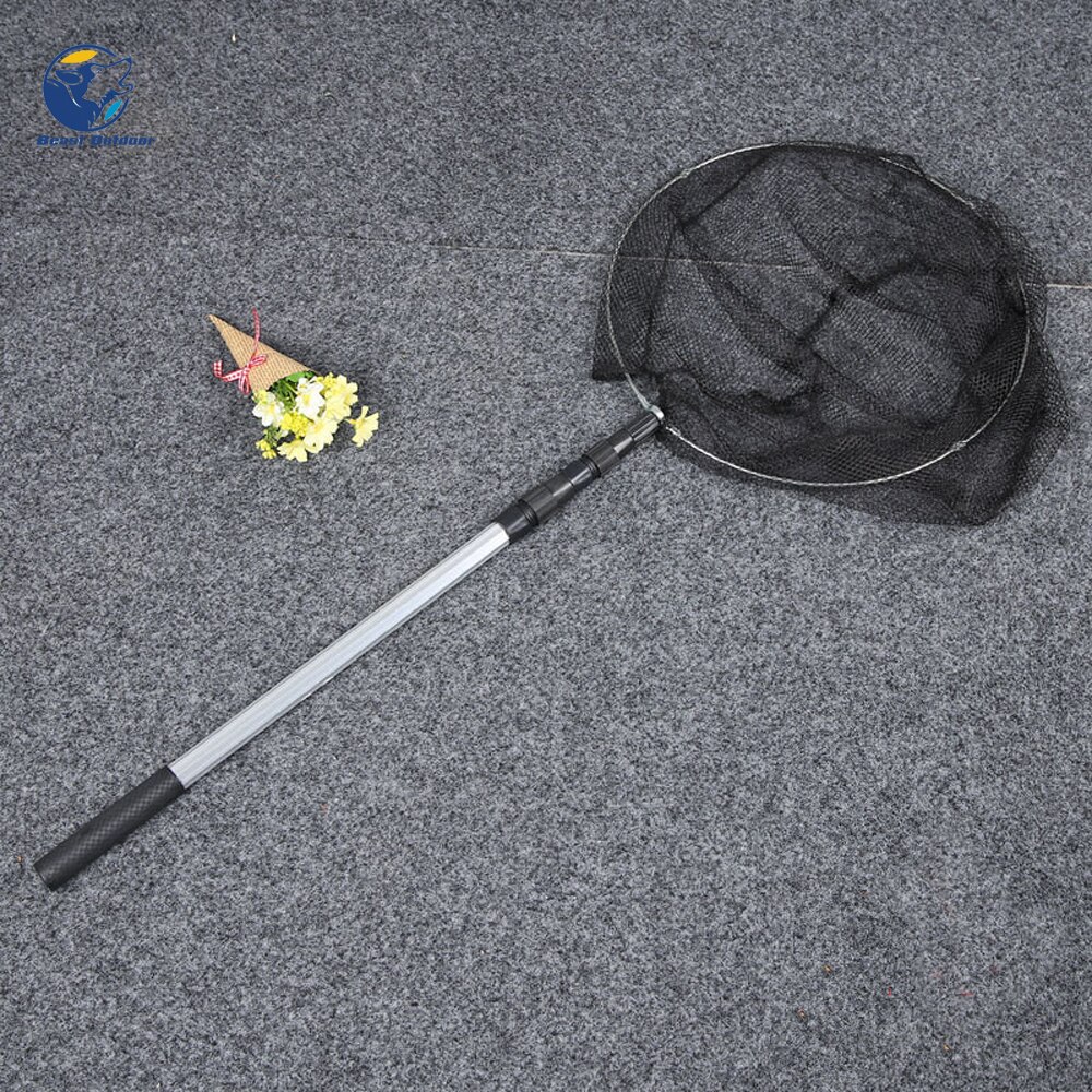 Outdoor folding fishing net telescopic fishing net blue soft rubber landing net fly fishing net fishing net tool: 1.5m