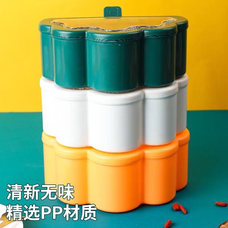 Seasoning Box Kitchen Household Compartment Jar Six-combination Spice Salt Jar Sugar Monosodium Glutamate with Spoon Storage Box