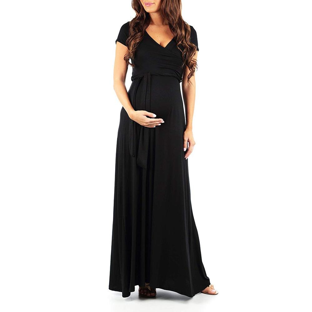 Maternity Dresses Solid Color Women Pregnant Sashes Sundress Clothes For Pregnancy Birthday Party Evening Long Dresses Summer