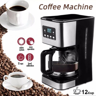 Automatic Electric Office Drip Coffee Machine 12 Cups Black Espresso Coffee American Boiled Tea 950W Machine: UK