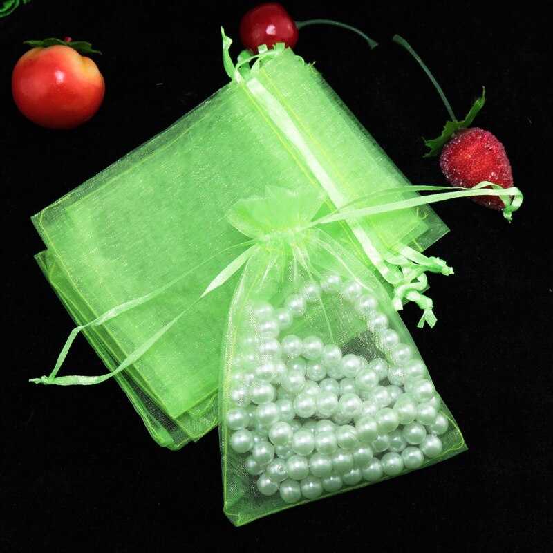 10 stücke 10x15 cm transparent Organza Beutel Hochzeit Geburtstag Party Süssigkeit Schokolade Taschen Weihnachten Halloween Kasten Verpackung taschen: Licht Grün