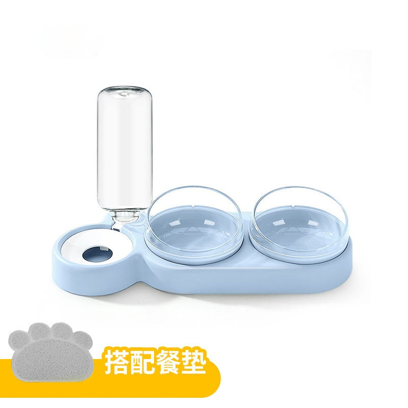 Triple Kom Voor Kat Automatische Feeder Hond Kattenvoer Kom Met Fontein Dubbele Kom Drinker Verhoogde Stand Schotel Kommen voor Kat: Blue nonslip mats