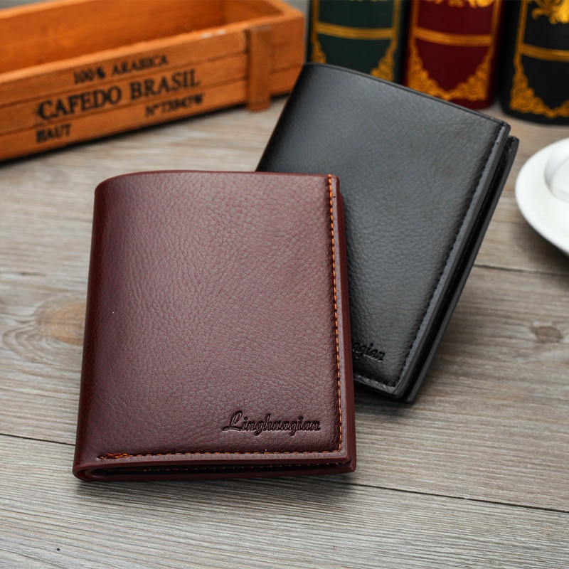 Mens Business PU Leather Wallet Credit Card Holder Purse Pockets Zipper Compartments Short Purse Men Wallets