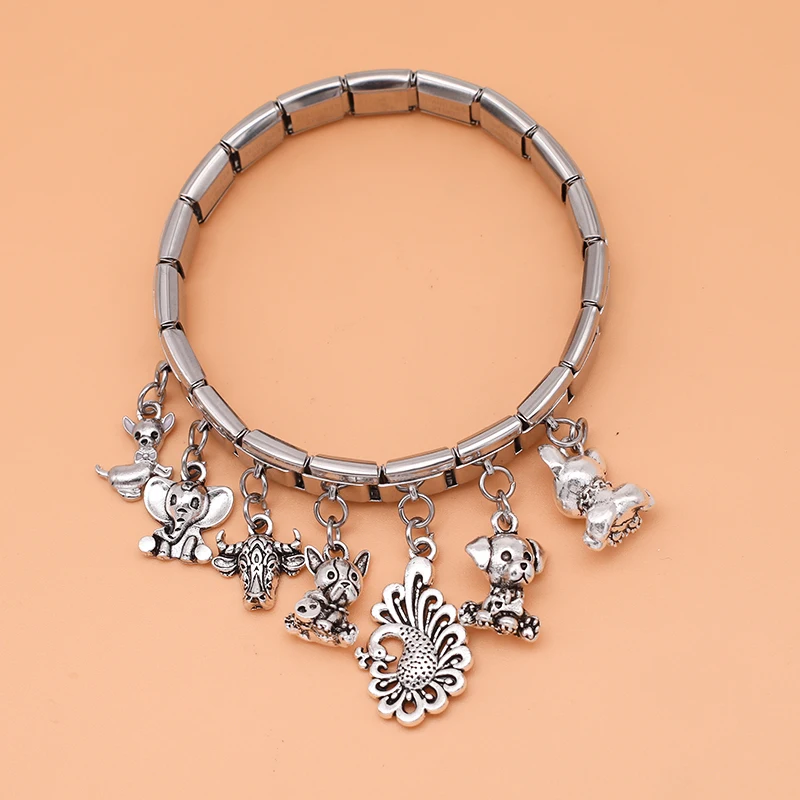Hapiship Neue Original Gänseblümchen Hund Kuh Elefant Pfau Italienische Verknüpfungen Charme passen 9mm Armbinde Edelstahl Schmuck Machen DJ281