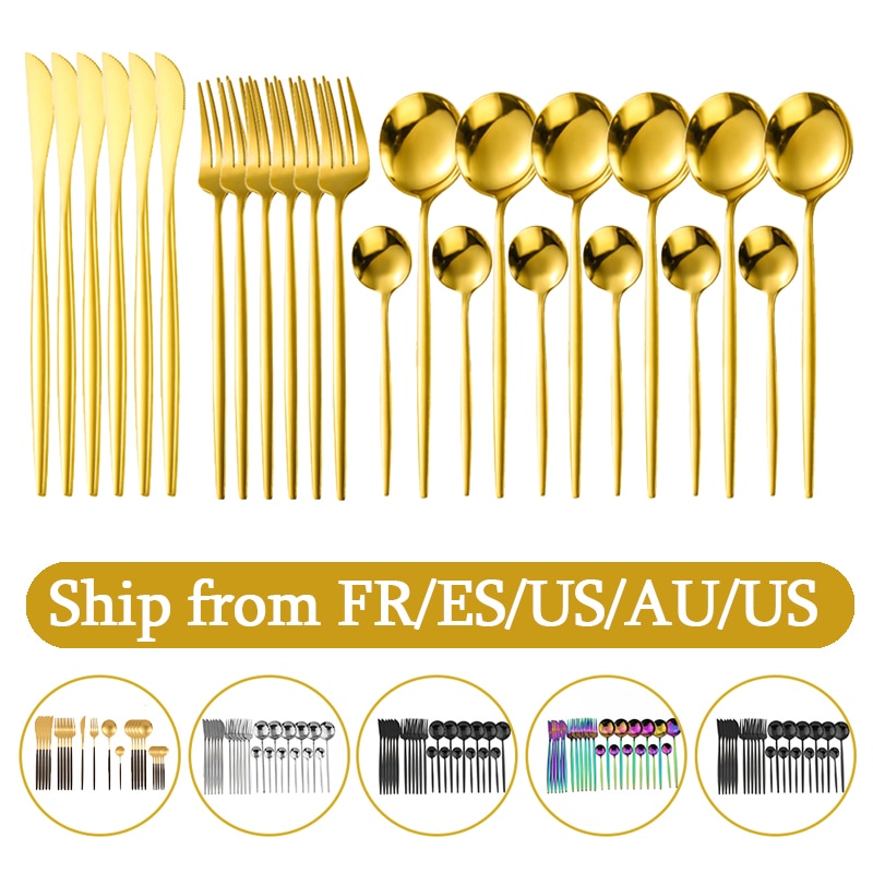 24pcs Gold Dinnerware Set Stainless Steel Tableware Set Knife Fork Spoon Silverware Set Safe Cutlery Set kitchen accessories