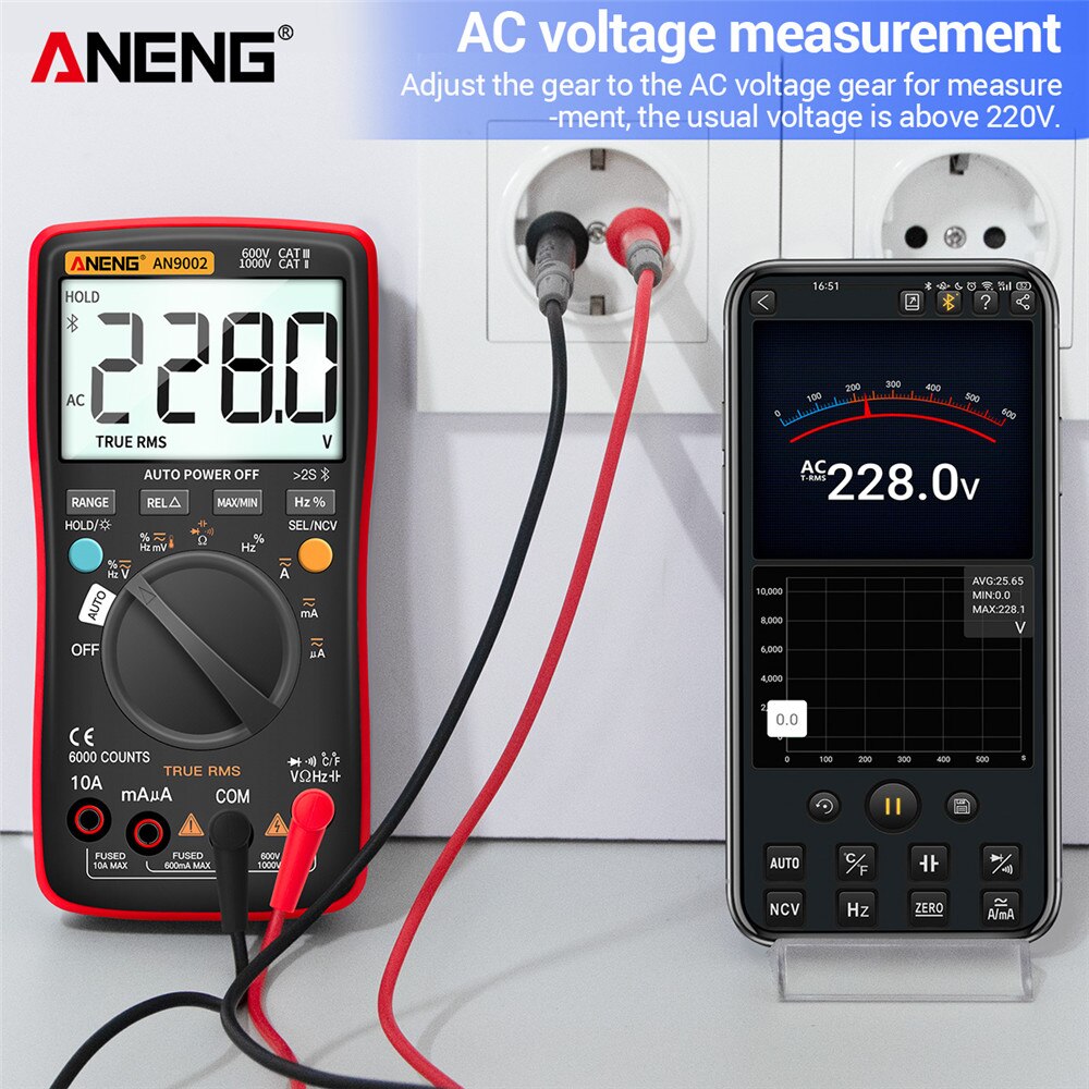 Aneng AN9002 Bluetooth Digitale Multimeter 6000 Telt Professionele Multimetrotrue Rms Ac/Dc Stroom Spanning Tester Auto-Range
