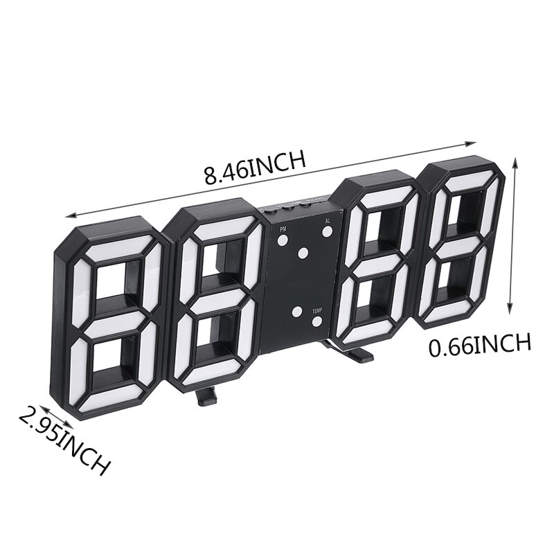 3D Black White LED Digital Clock Electronic LED Digital Voice Alarm Wall/Table Clock Timer USB Charging Temperature Function