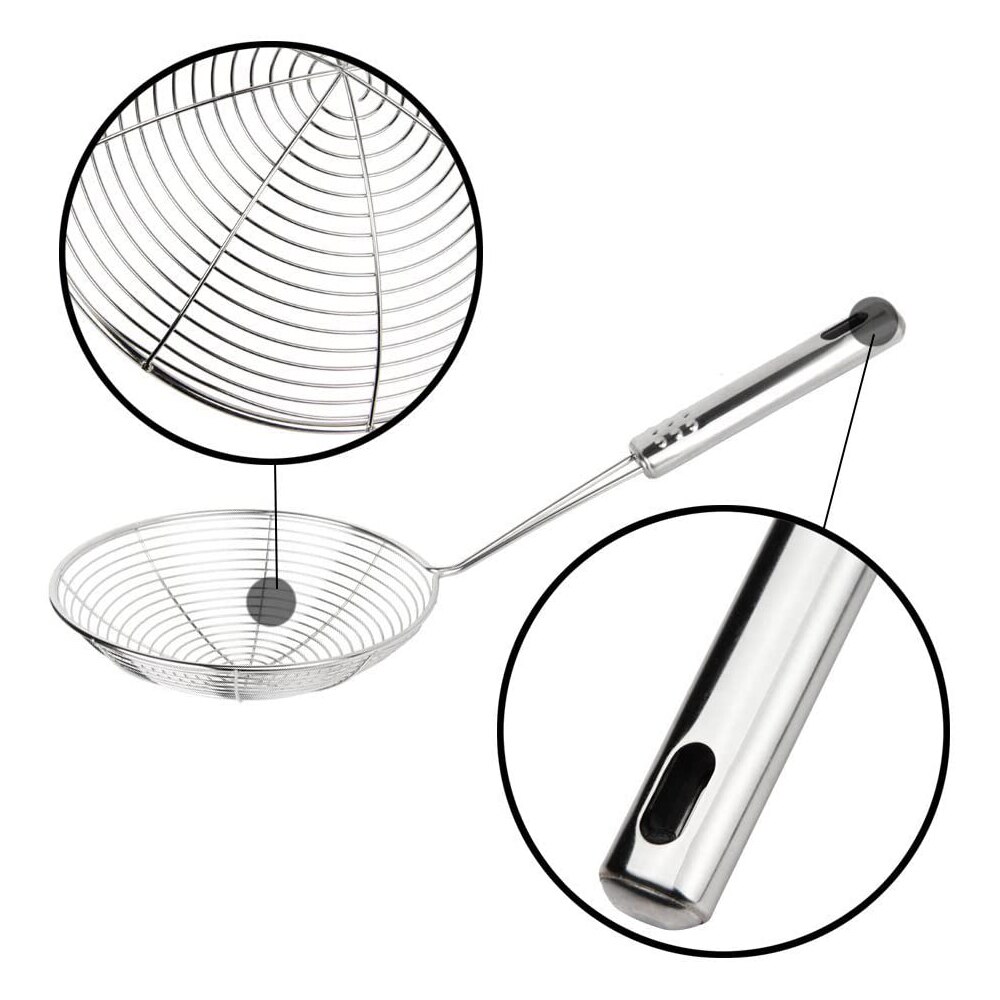 Cooking Small Skimmer Mesh Deep Fryer Oil Stainless Steel Frying Scoop 8.1 Inch Long 13.2cm Dia Home Kitchen Tool
