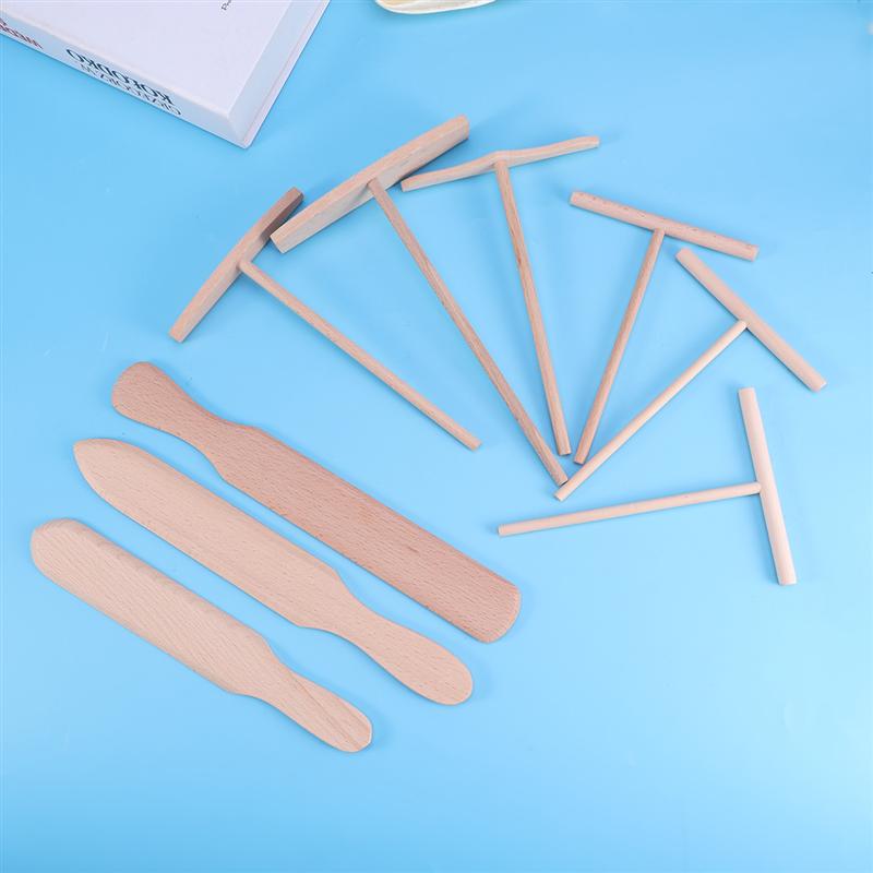 Juego de utensilios para cocinar tortitas, espátula de crepé de madera antiadherente, herramientas de extensión, 9 unidades