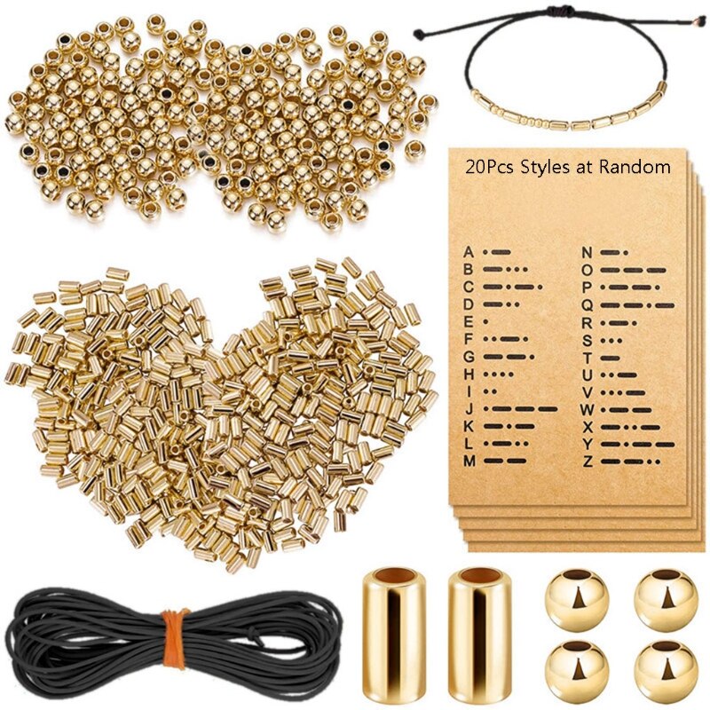 R2LE DIY Morse Code Bracelet Making Kit 400 Round Spacer Beads 400 Long Tube Beads 20 Morse Code Decoding Card 1Roll Wax Line