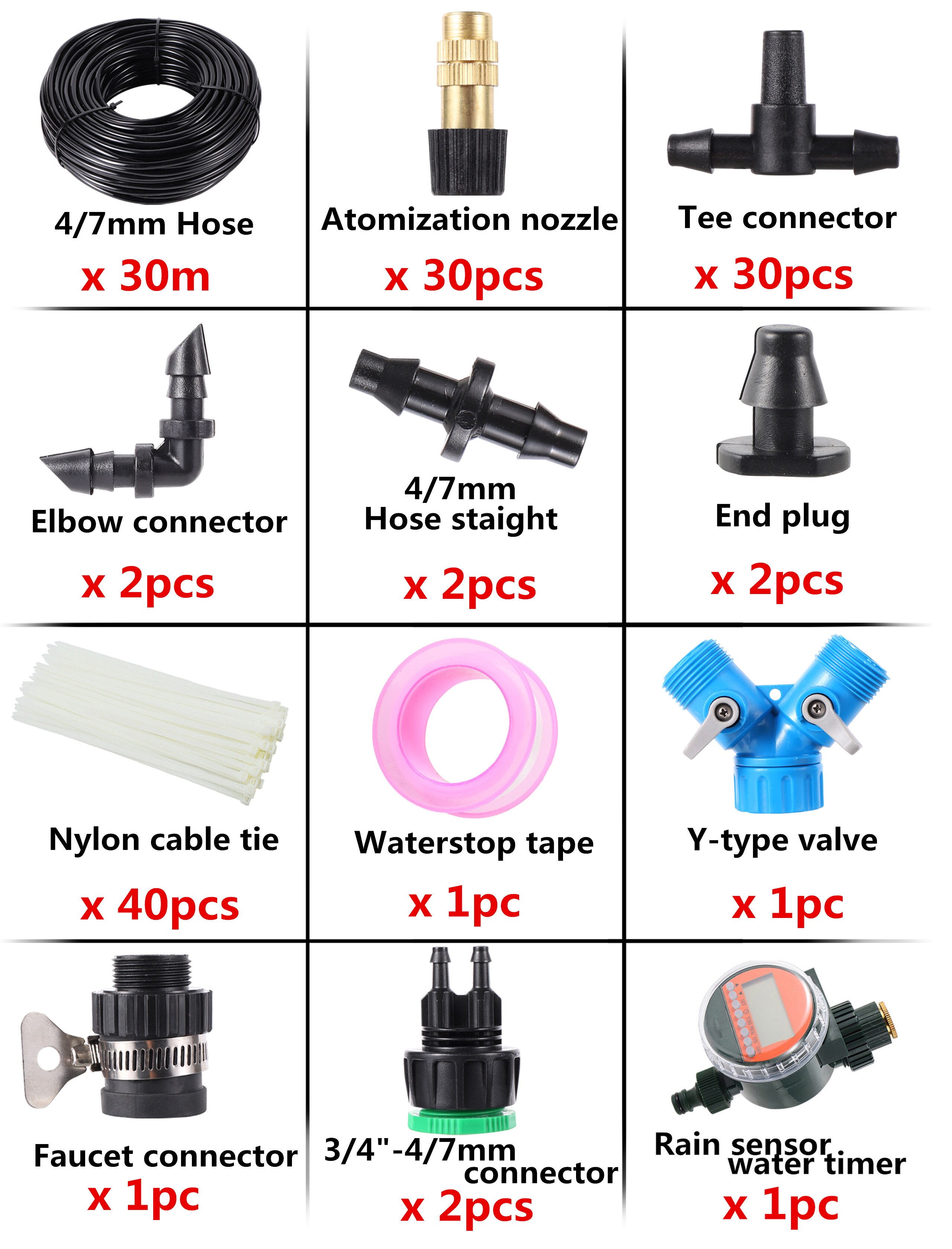 Garden Digital Water Timer Control Automatic Irrigation System Atomizing Nozzle Self Watering Kit Roof Cooling Humidify Device: 30m kit
