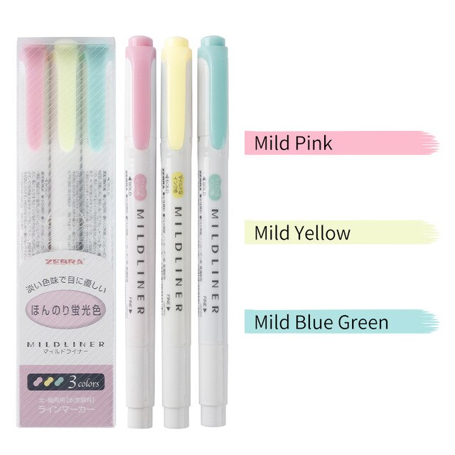 Zèbre Mildliner 5 pièces/ensemble stylos Mildliner surligneur stylo doux liner Double tête stylo Fluorescent dessin stylo papeterie: 3pcs