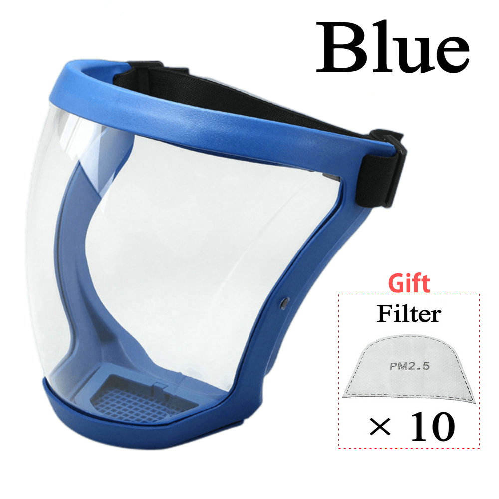 Work Protection Mask Full Face Shield Protection Face Cover Reusable Kitchen Splash Protection Mask Anti-fog Windproof Mask: Blue