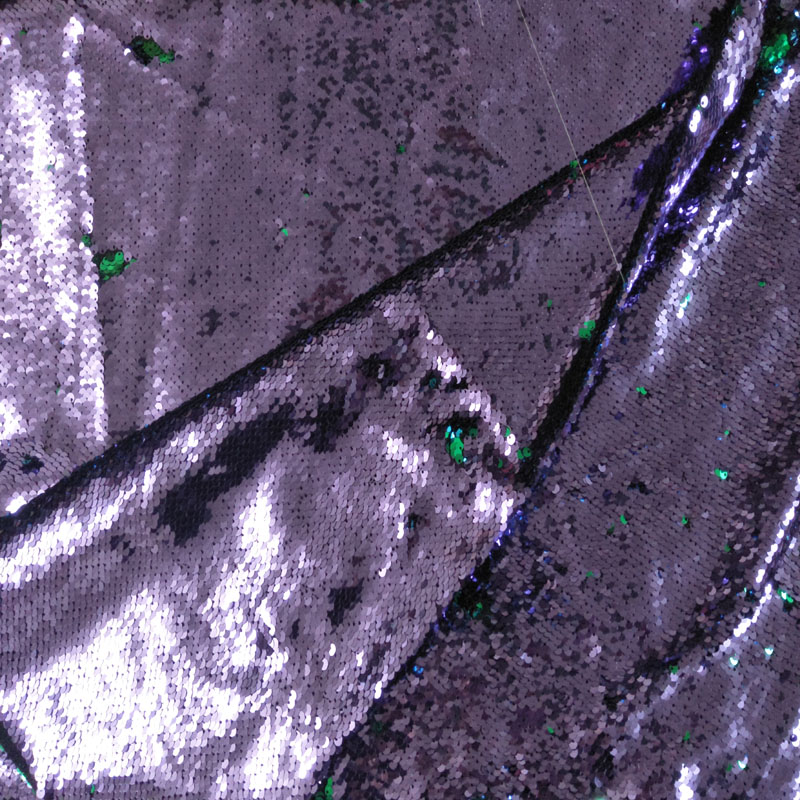 65 x 50cm bling bling romantisk lilla og grønnblå farge paljett dobbeltsidig vendbart paljettstoff sateng bakside paljettstoff