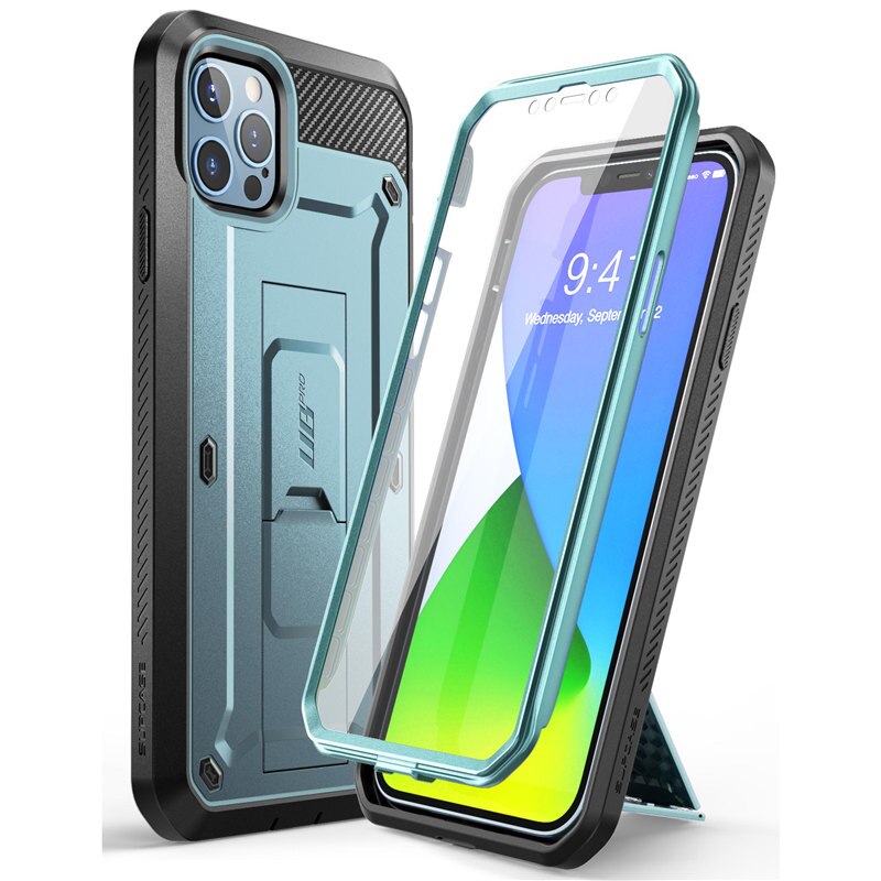 For iPhone 12 Pro Max Case 6.7" (2020) SUPCASE UB Pro Full-Body Rugged Holster Cover with Built-in Screen Protector & Kickstand: Cerulean