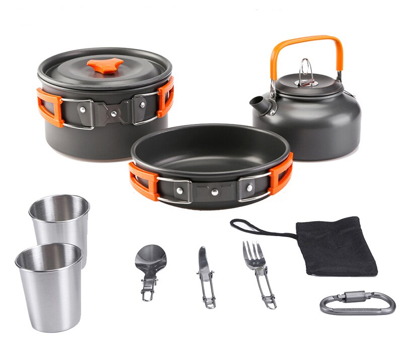 Camping köksredskap köksredskap utomhus aluminium kokkärl vattenkokare vattenkokare resor vandring picknick bekväma köksredskap: 6