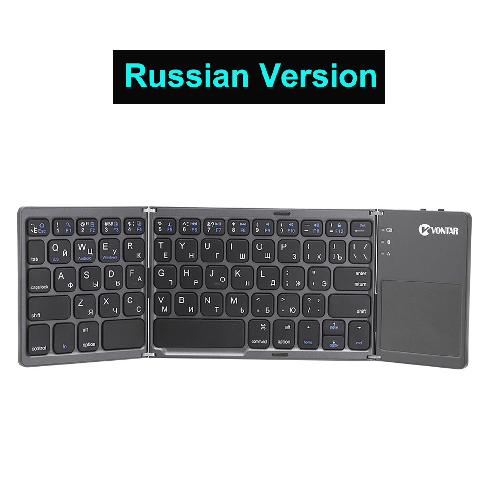 Folding Bluetooth Keyboard Wireless Klavye English/Russian/Spanish/Arabic/Hebrew/Portugues for IOS/Android/Windows ipad Tablet: Red