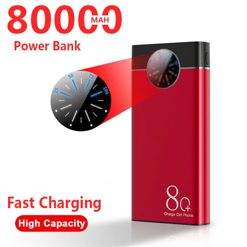 Batería Externa de carga rápida para móvil, PowerBank portátil de 80000mAh de una vía para Xiaomi, Samsung y Iphone