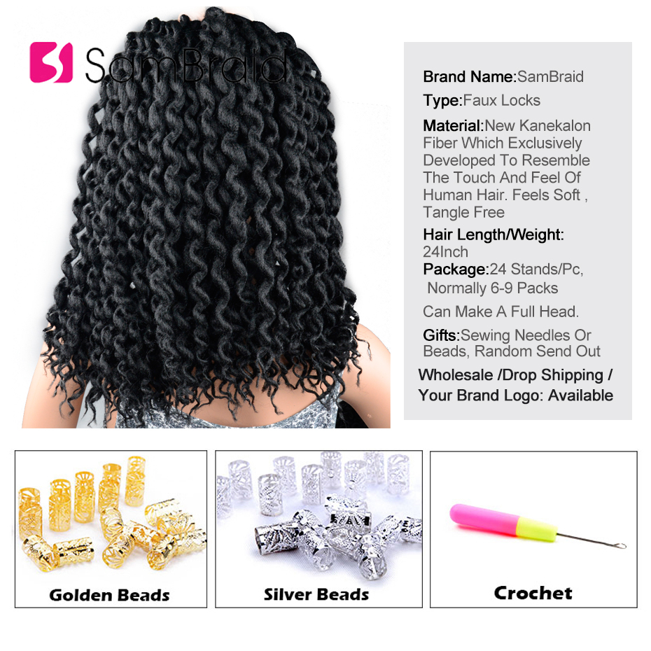 Sambraid faux curly locs krøllet hæklet hår hæklede fletninger 24 tommer fletning hår extensions syntetisk hår til kvinder