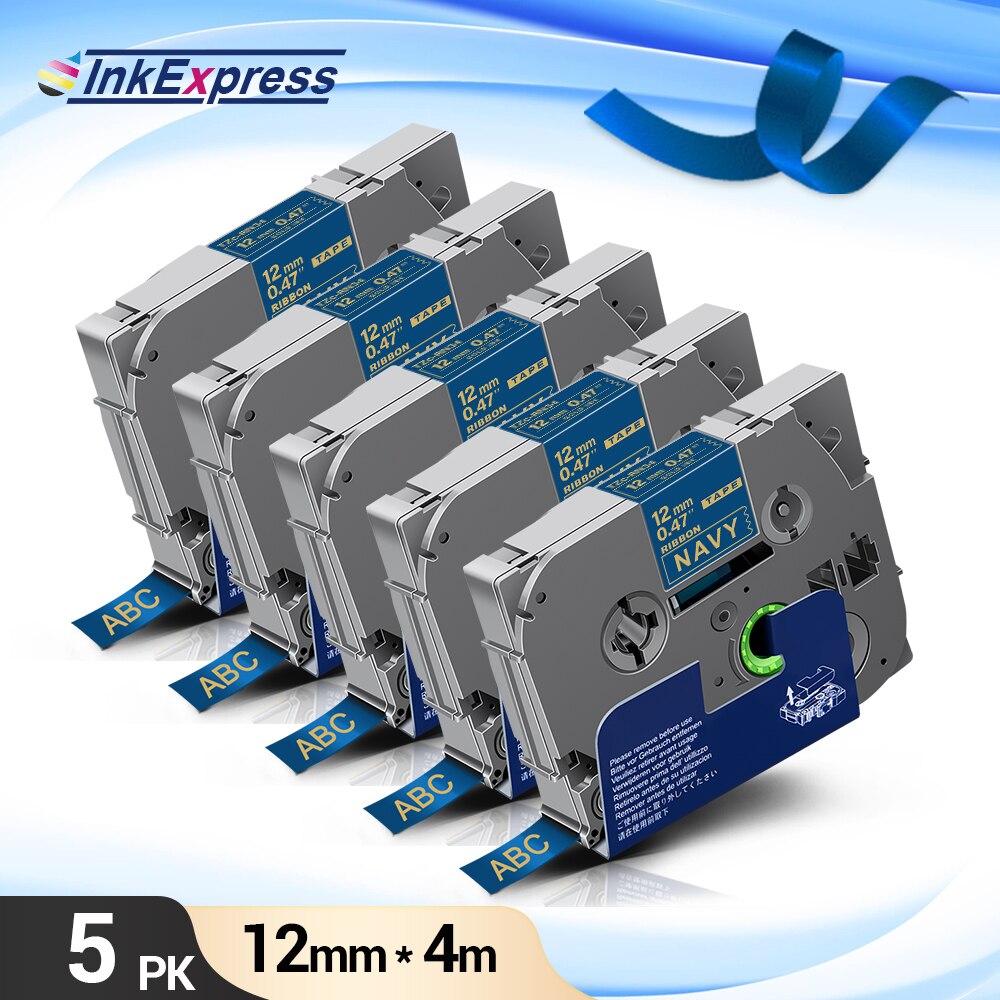 5PK satyna taśma wstążkowa dla brata upiększyć taśma RE34 RN34 R234 RW34 R231 12mm dla brata PT drukarka etykiet PT-H110 PTE100 D600: Gold on Navy
