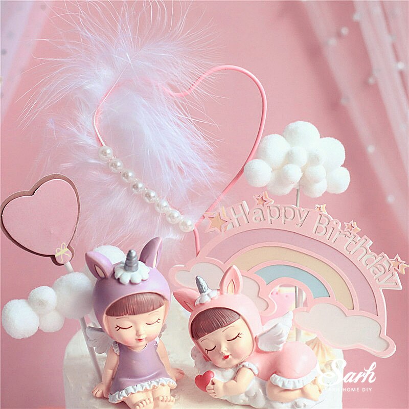 Sitting Unicorn Boy Girl Decoration Happy Birthday Children Cake Topper for Valentine Wedding Party Supplies Baking Lovely