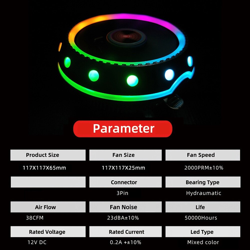 Universal Silent CPU Cooler LED Light Heatsink Cooling Fan for Desktop Computer