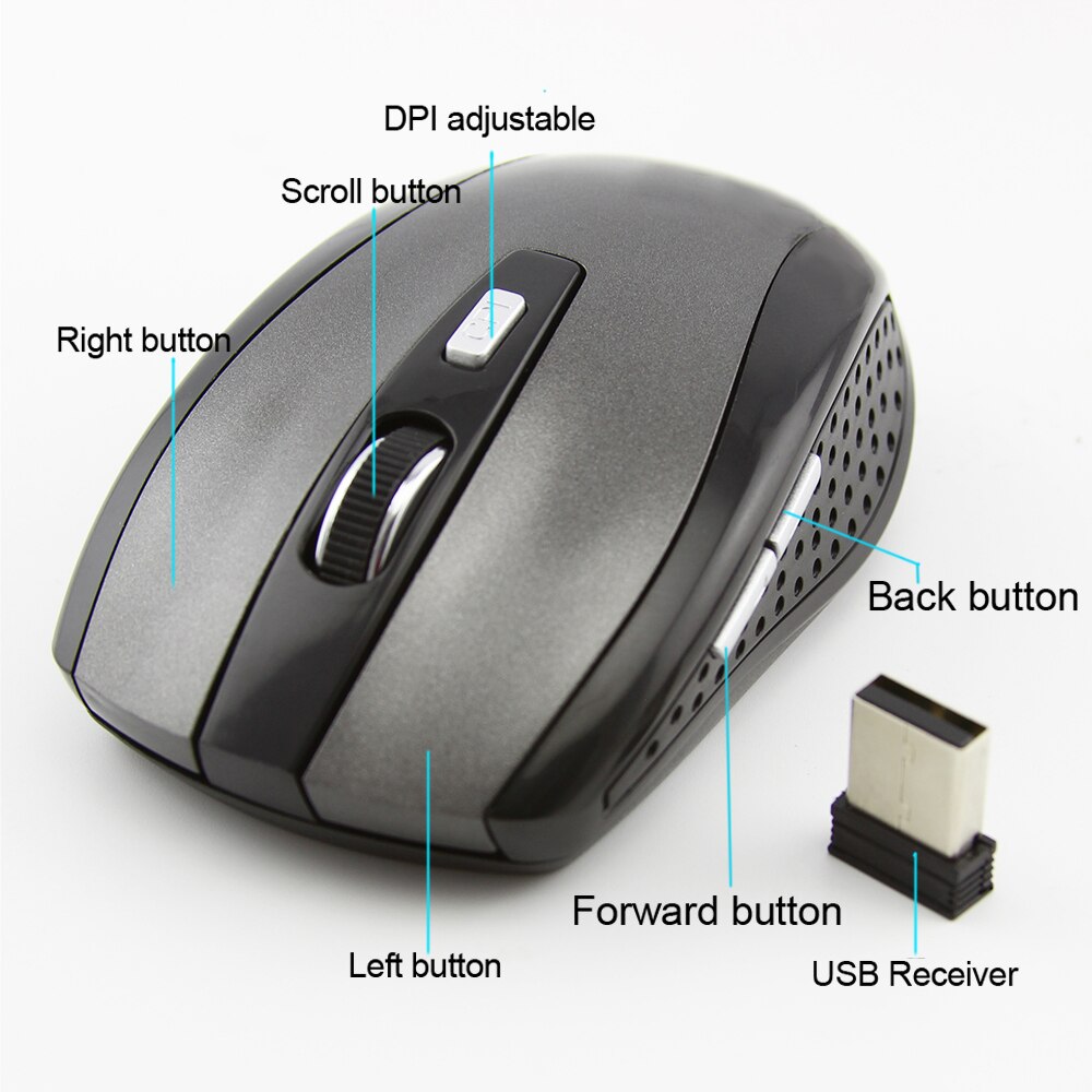 5 przycisk mysz na komputer bezprzewodowy 2.4G ergonomiczny przenośny 1600 DPI regulowany mysz optyczne optyczne USB mysz do laptopa PC