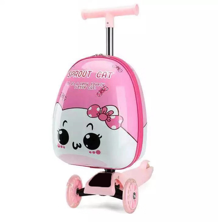 Maleta de patinete para niños con ruedas, bonita maleta de viaje portátil, equipaje de transporte, monopatín, cubierta de carrito perezosa de dibujos animados: Oro