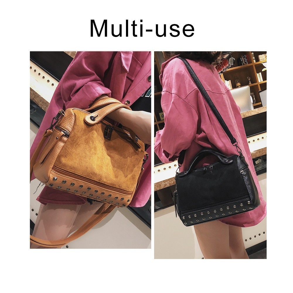TTOU Women Suede Rivet Handbags Vintage Large Capacity Shopping Bag Casual Daily Tote Bag Female Shoulder Bag Soft Bolsas