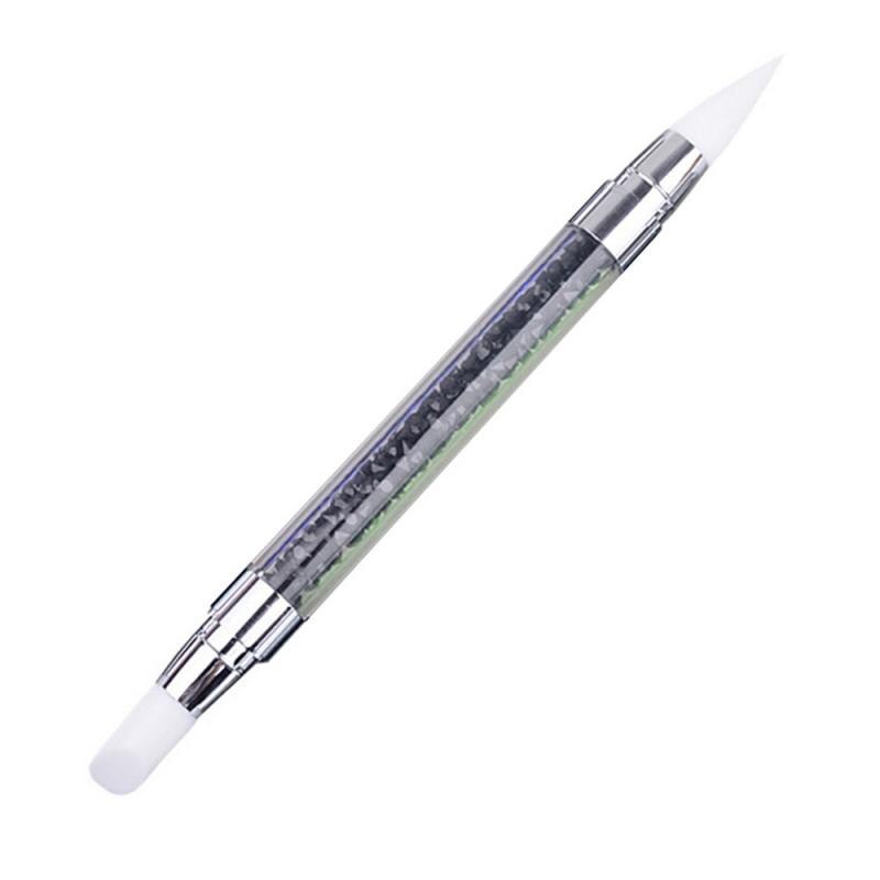 1PC Embossed Silicone Tip Pen Double-headed Nail Brush With Diamond Transparent Handle Nail Polish Salon Nail Sculpture Pen Tool: E
