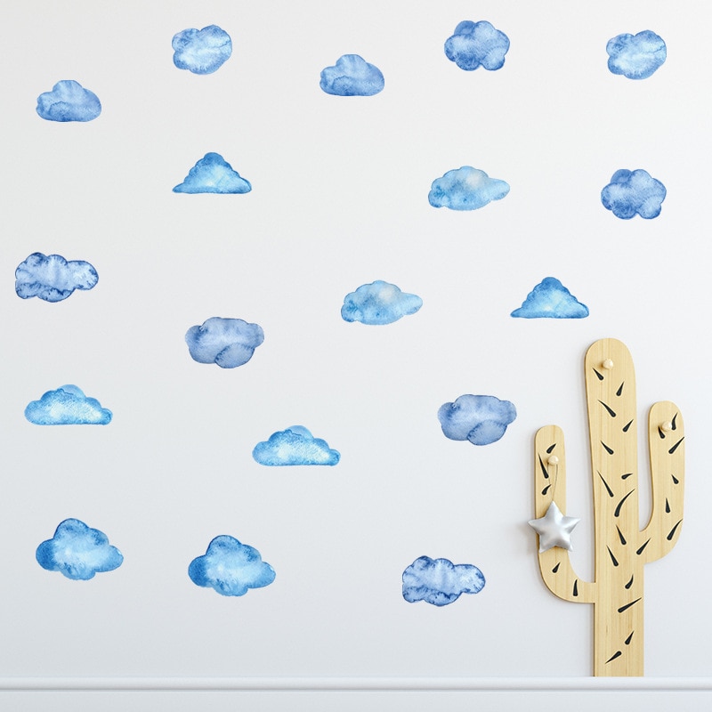6pcs/set Blue Cloud Wall Stickers for Kids rooms Baby room Bedroom Living room Wall Decor PVC Wall Decals for Home Decoration