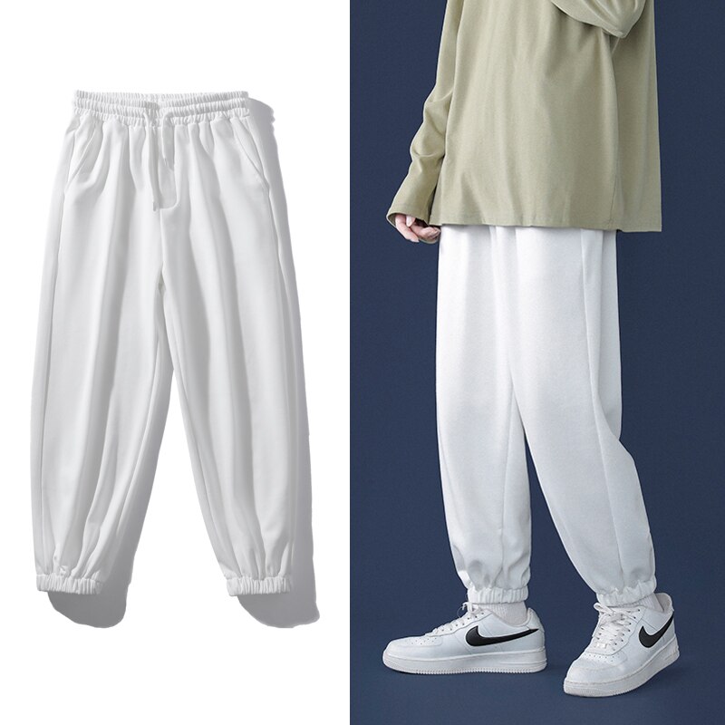Pantalon de survêtement gris clair à jambes larges pour homme, Style coréen, décontracté, cravate aux pieds, automne: Asia 3XL (80-90kg) / WHITE