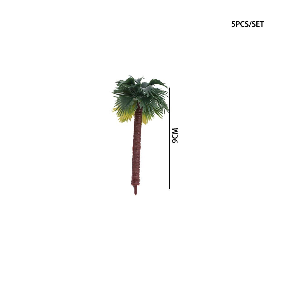 5Pcs Mini Tropical Palm Tree Simulation Plastic Coconut Tree Bonsai Miniature Landscape Decoration Scenery Model: 9cm