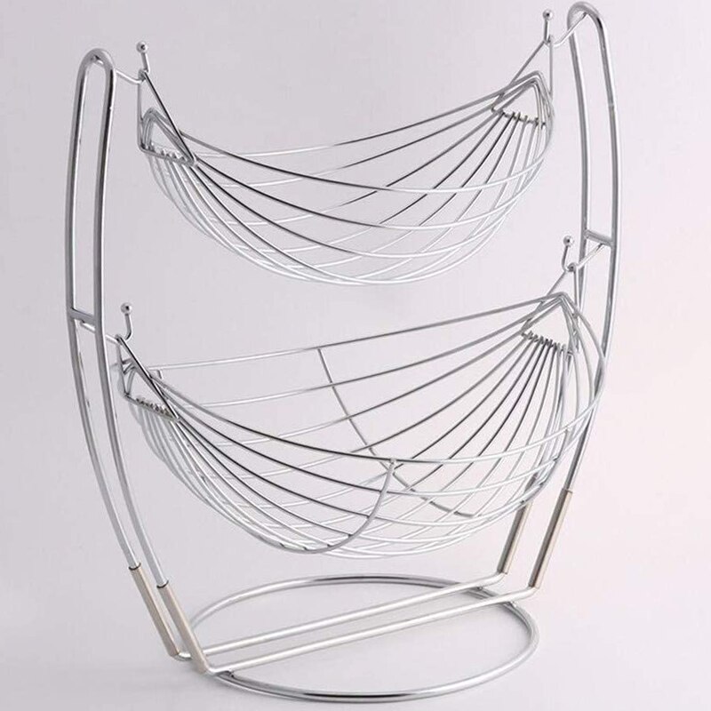 2 Tier Fruit Basket,Double Fruit Tray, Removable Bread Stand Fruit Storage Basket Produce Metal