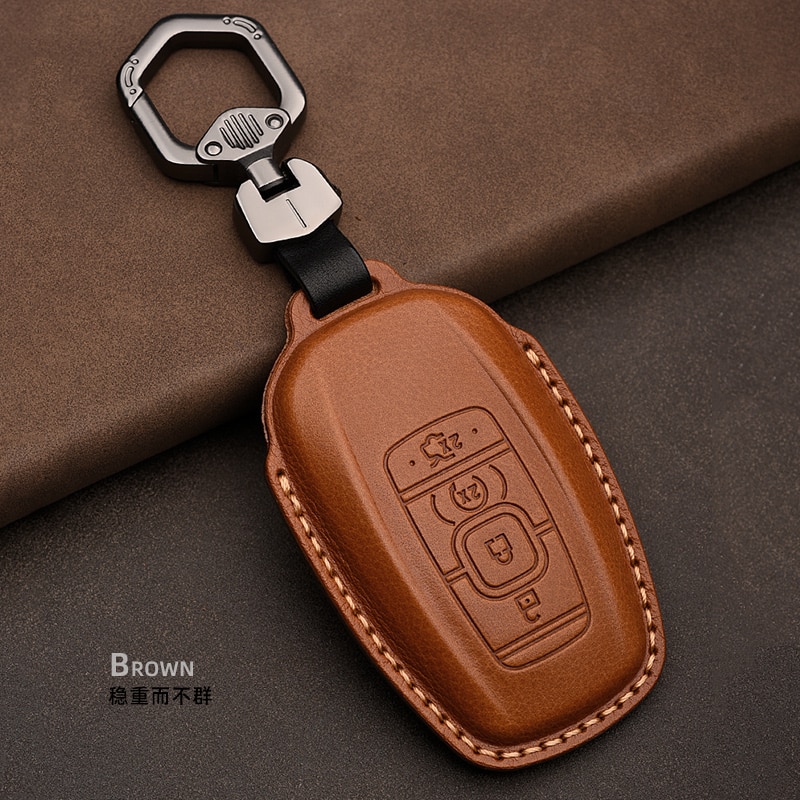 Lederen Auto Smart Key Fob Case Cover Houder Ketting Voor Ford Lincoln Mkc Mkz