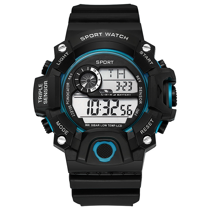 Yikaze y73 relógio masculino digital esportivo eletrônico relógio de pulso grande mostrador multifuncional à prova d'água alarme luminoso pulseira masculina: Marfim
