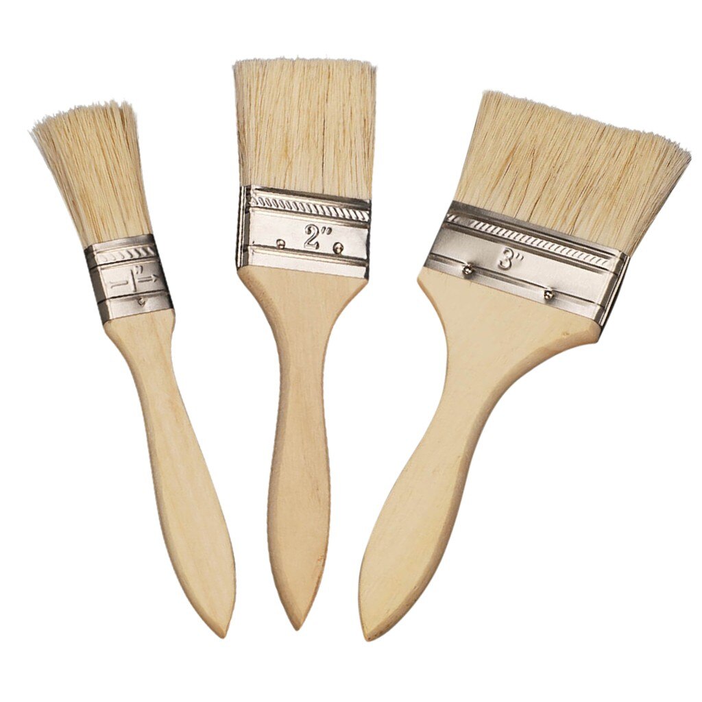 3Pc 1/2/3 Inchwooden Handvat Verf Borstel Barbecue Borstel Waterdicht Borstel Gebruiksvoorwerp Insmeerborstel Bbq Accessoires Keuken Tool