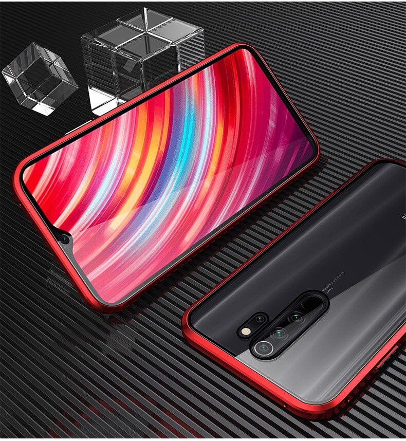 360 Bescherming Magnetische case Voor xiaomi redmi note 8 pro note8 note8pro Dubbelzijdig gehard Glas cover Metal Absorptie coque: redmi note 8 pro / red