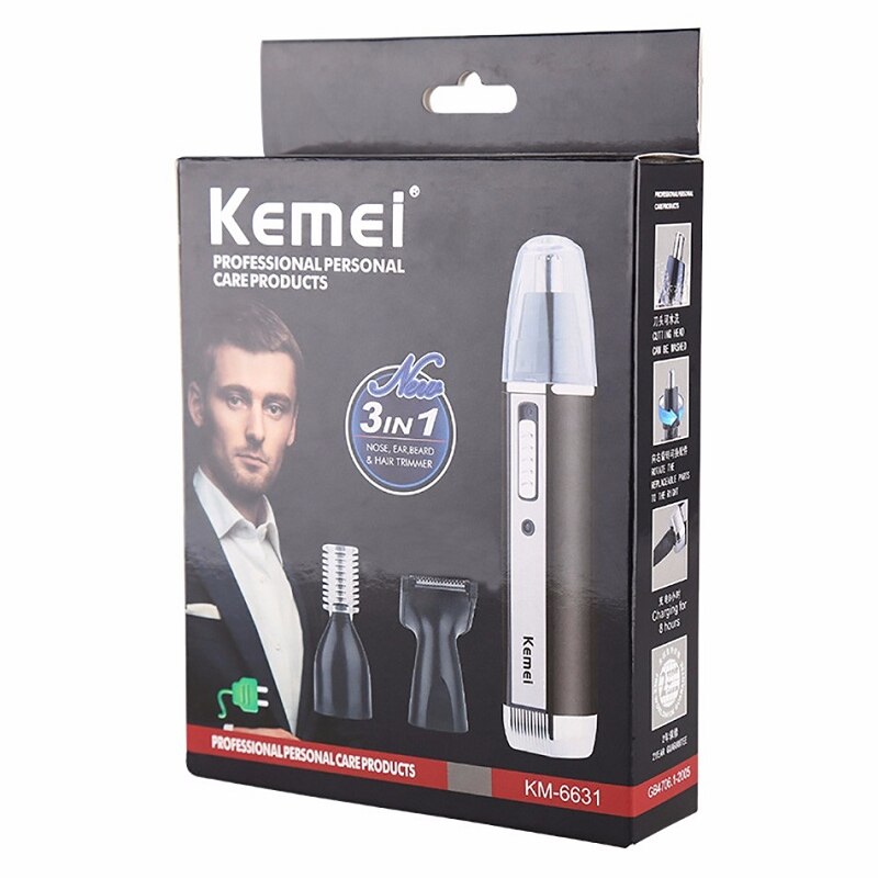 Kemei KM-6631 3 in 1 Rechargeable Nose Trimmer Electric Face Care Shaving Trimmer For Nose & Ear Nose Hair Cutter