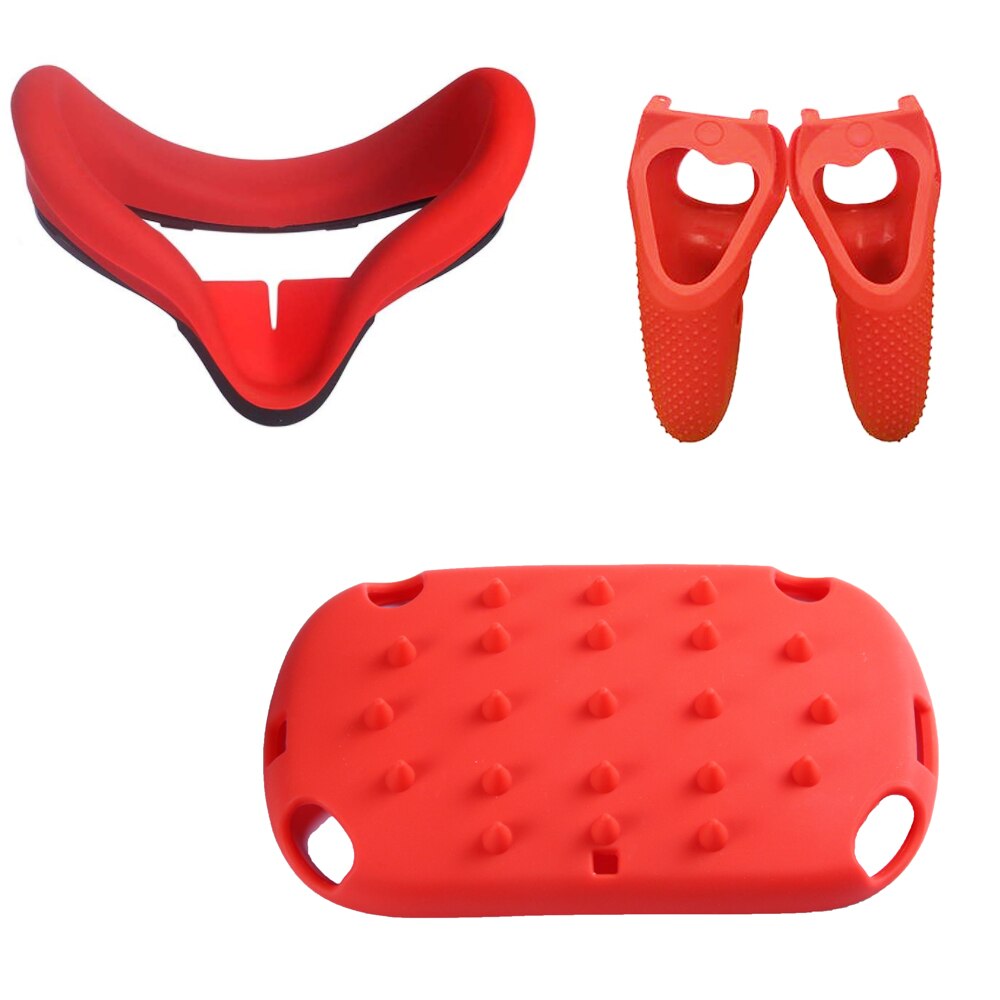 Neueste Silikon Schutzhülle Kopf Abdeckung Auge Gesicht Maske Pad Shell haut für Oculus Quest VR Gläser Controller Grip Abdeckung Sweatproof: 4-piece set Red