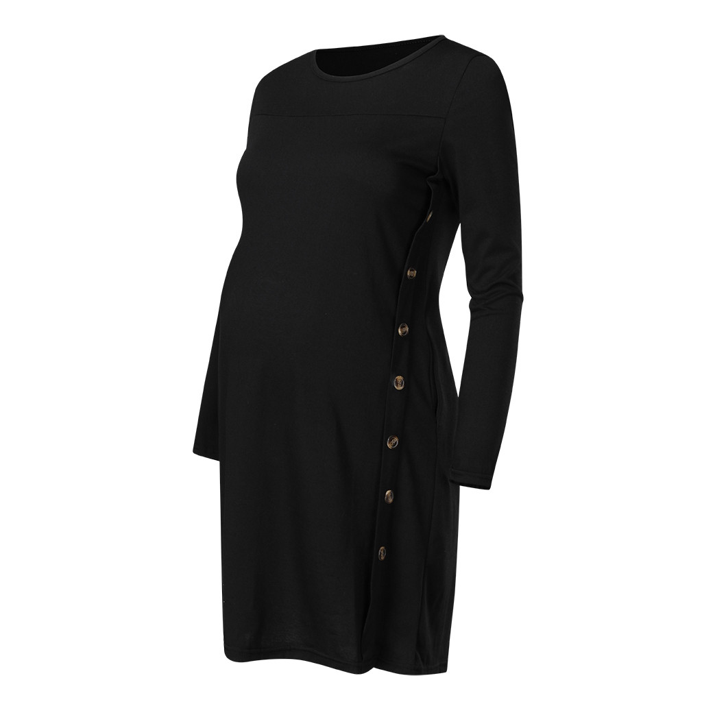 Women T-Shirt Nursing Hoodies Pregnant Women Sweater Long-Sleeved Tops Solid Casual Maternity Blouse Button Side Clothes ##4