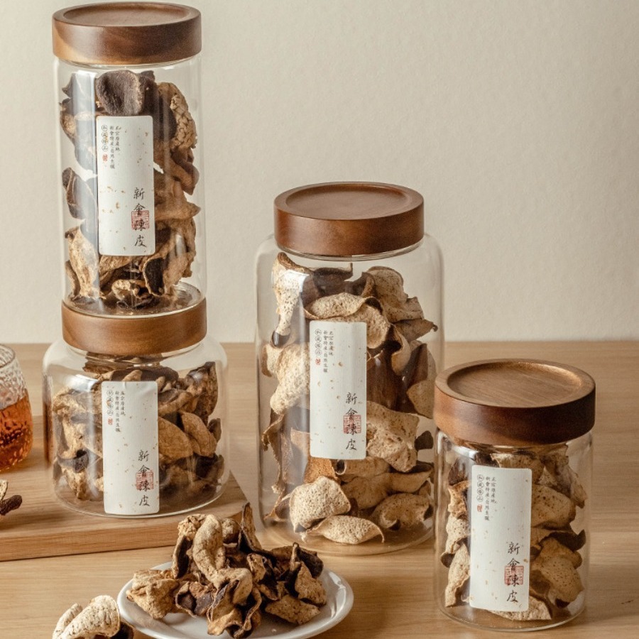 Neue kleine Vorratsdosen aus Glas mit luftdichten Deckeln, Kaffeebehälter mit Holzdeckel, Glas-Speisekannen für Bohnen, Reis, Zucker